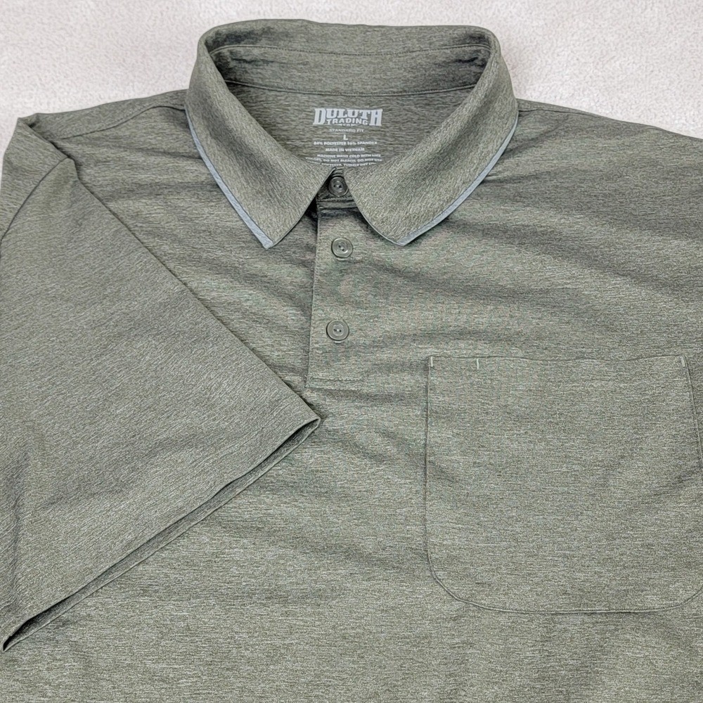 Duluth Trading Co Polo Shirt Mens L Green Moisture Wicking Performance Pocket
